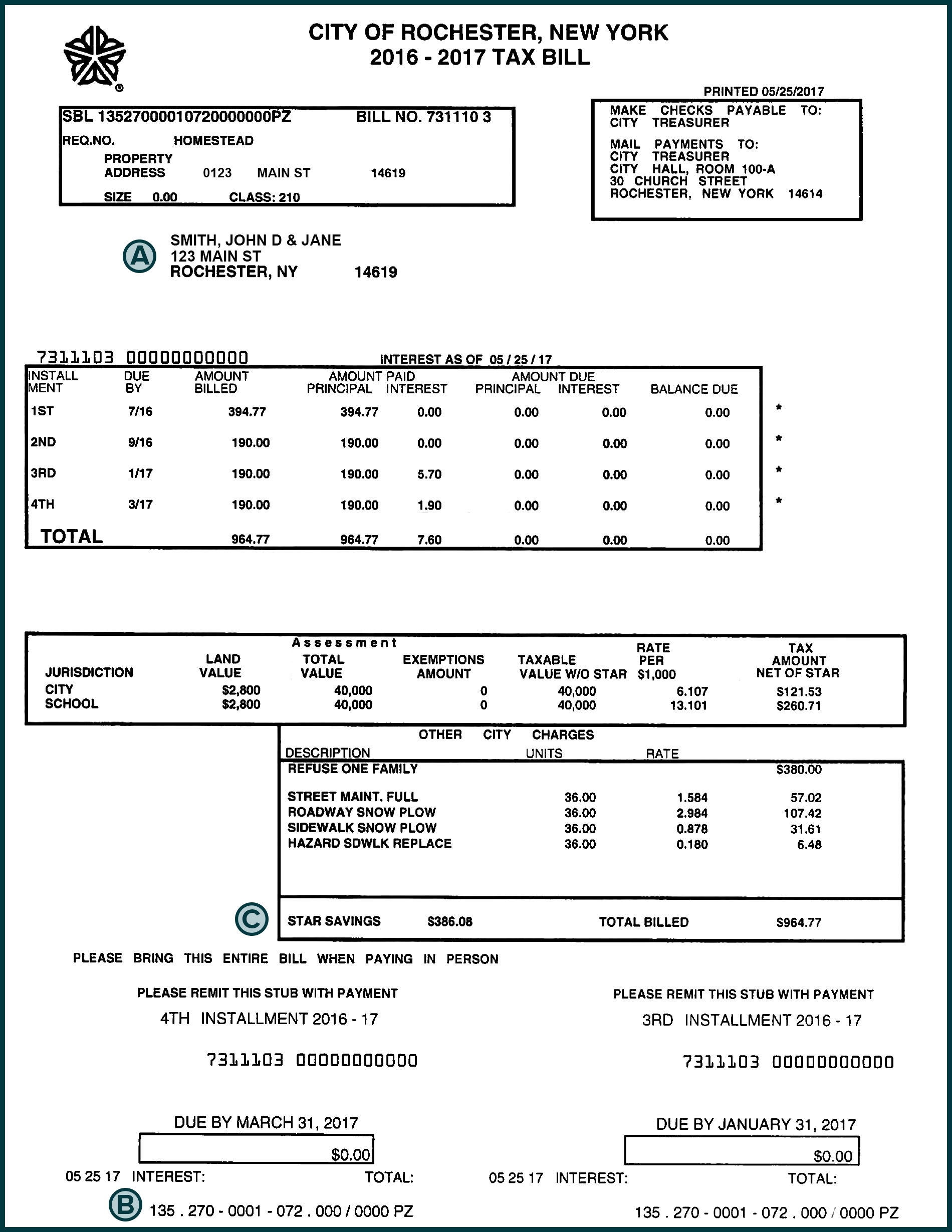 Rochester sample bill