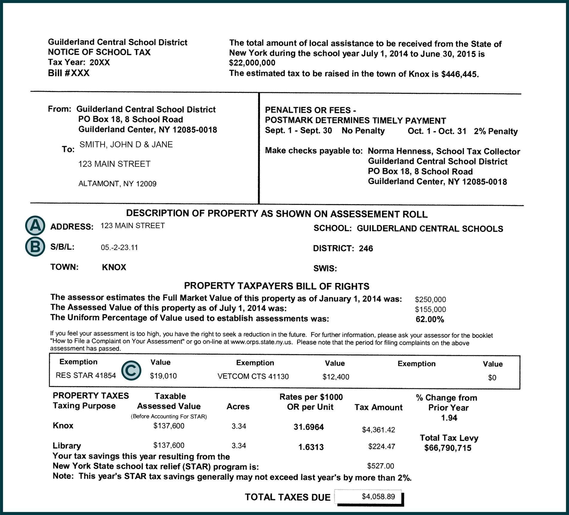 Upstate New York sample bill - example 1