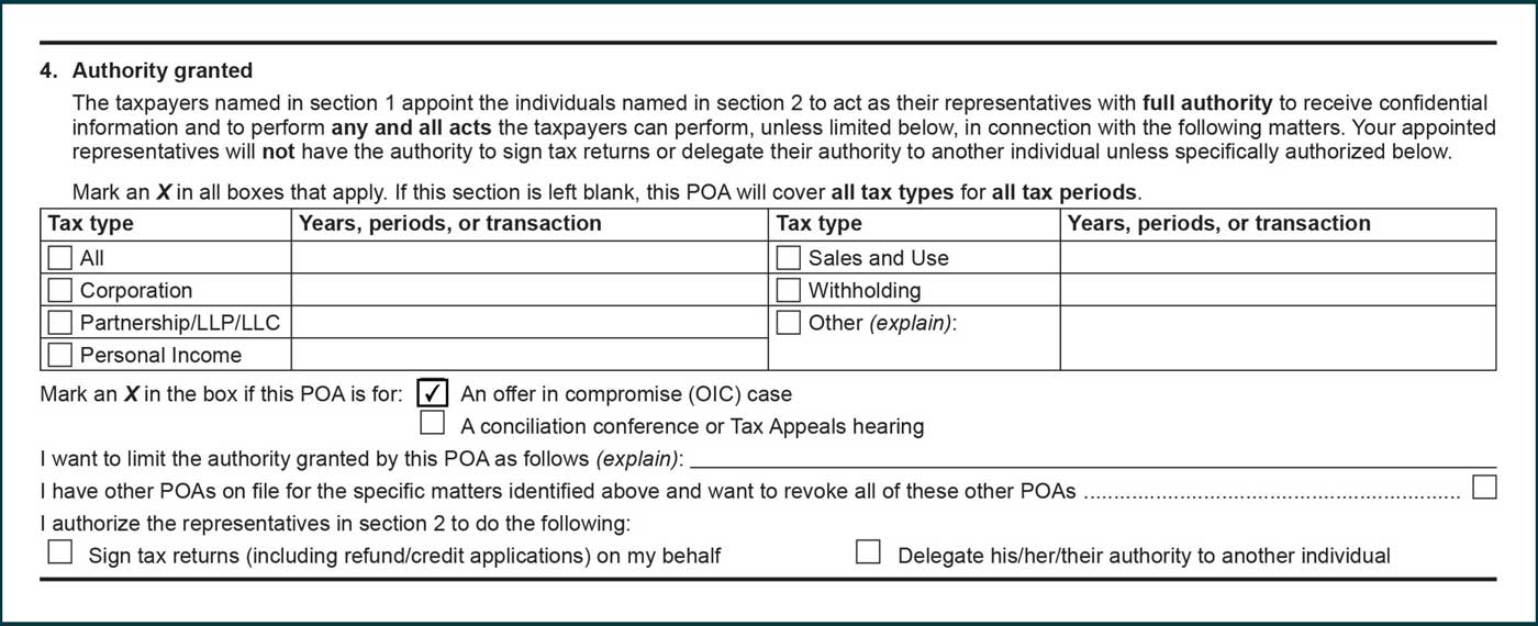 offer in compromise box selected